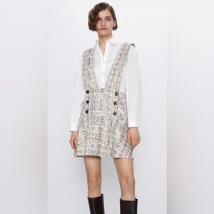 ZARA PRINTED PINAFORE DRESS WITH BUTTONS